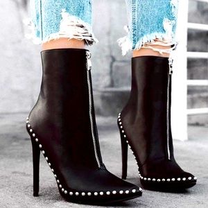 Black Studded Stiletto Boots
